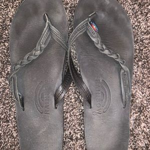 Rainbow black braided sandals